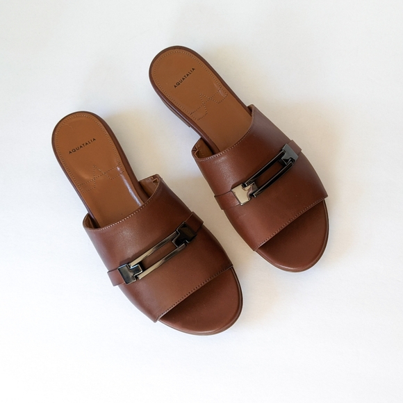 Aquatalia Brown Leather Slides - Picture 5 of 9